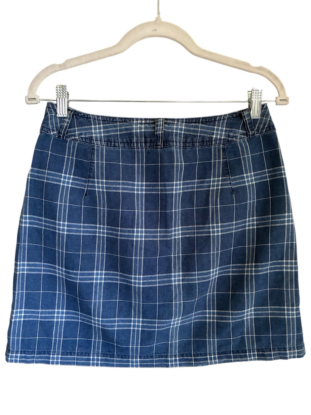 VTG 90s Schoolgirl Preppy Twee Denim Plaid Cotton Blend Mini Skirt Sz 6P - Picture 2 of 7